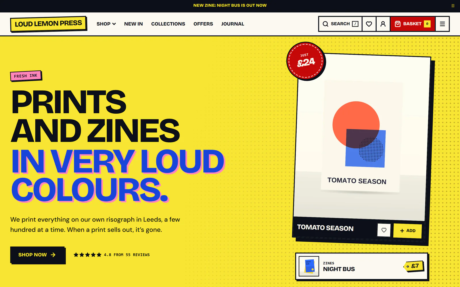 The home page of Loud Lemon Press, in the Market template